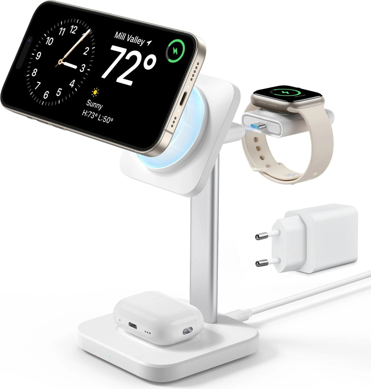 ESR Halolock 3 In 1 iPhone + Airpods + Apple Watch Magsafe Şarj Standı Beyaz ( Apple Mfm Lisans ) + ( 20W Şarj Adaptör ile Gelir )