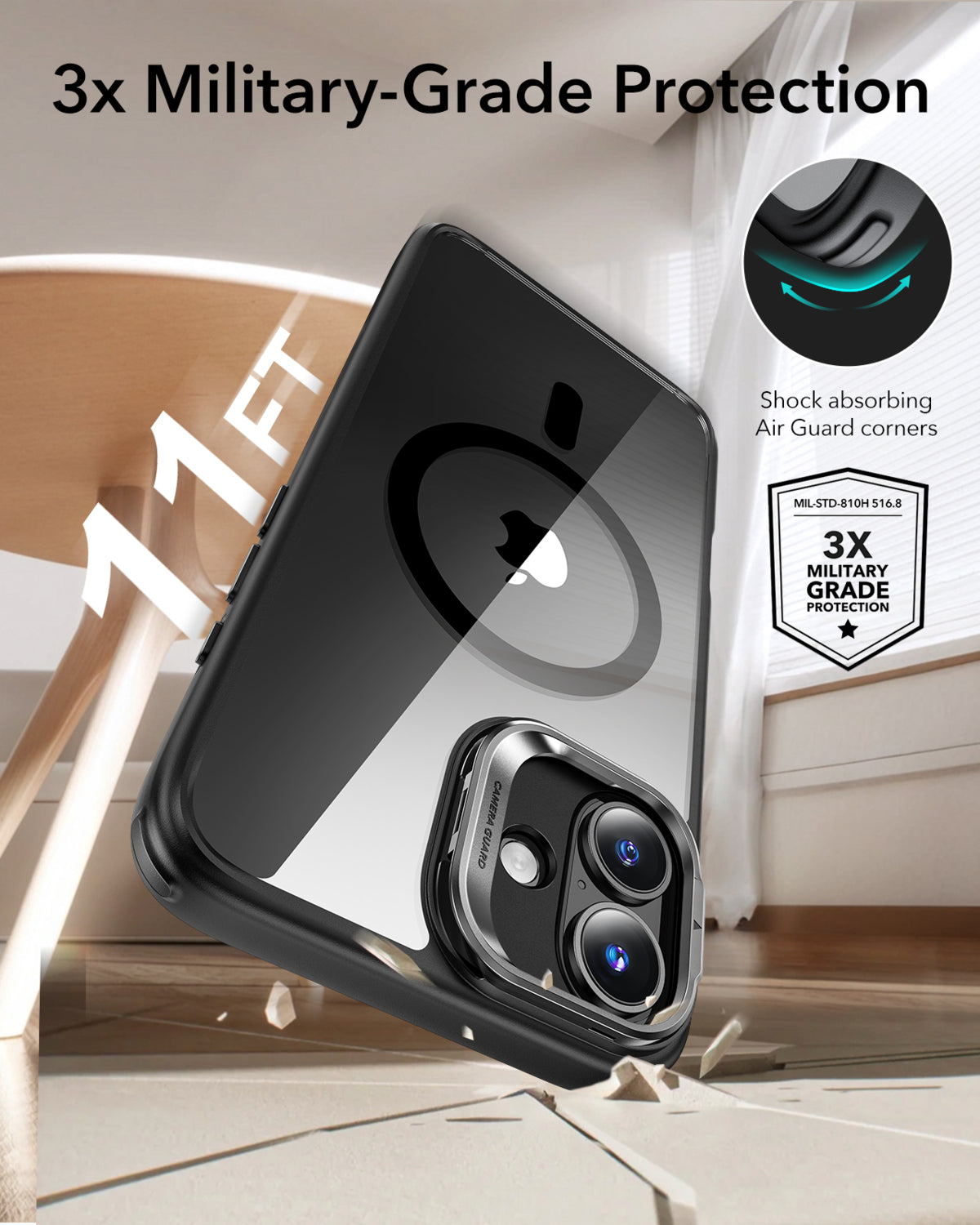 Esr Iphone 16 Plus Halolock Mag Safe Classic Hybrid Stantlı Silikon Kılıf Şeffaf Siyah