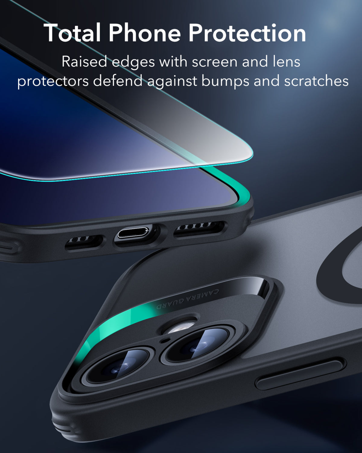 Esr Iphone 16 Halolock Magsafe Hybrid Silikon Kılıf Buzlu Siyah + Ekran Koruyucu Set