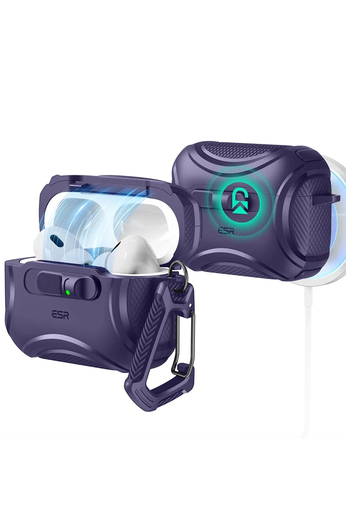 ESR Apple Airpods Pro 3 (3.nesil) Cyber FlickLock Magsafe Şarj Destekli Kilitli Kılıf - Mor