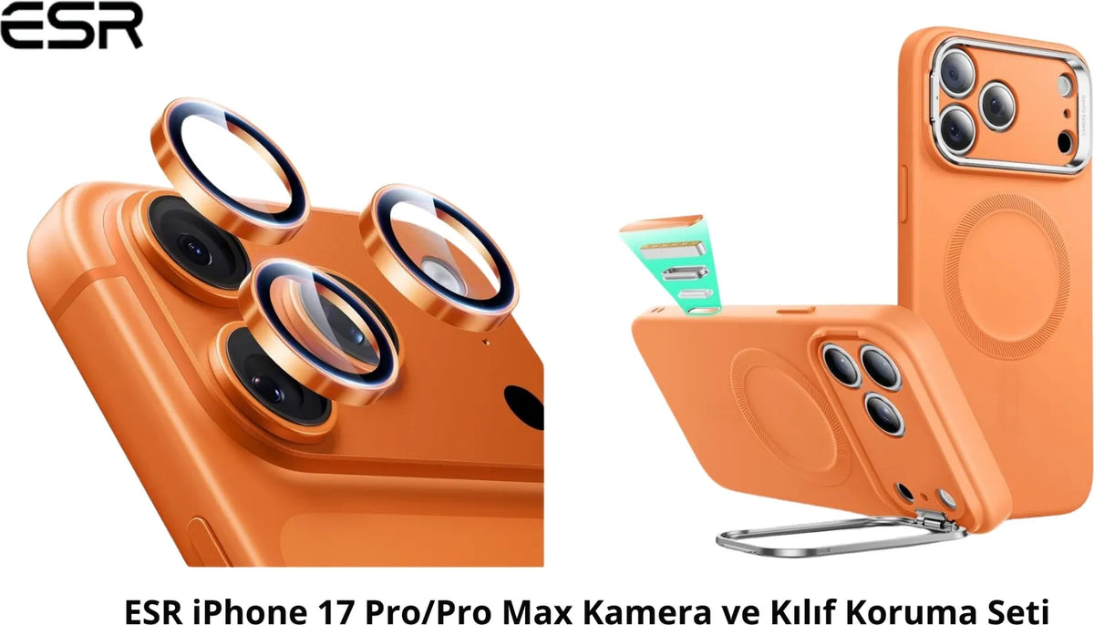 Esr iPhone 17 Pro Max - 18 Pro Max Cloud Soft Kılıf + Kamera Lens Koruyucu Seti - Turuncu