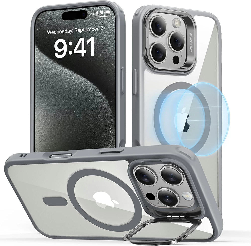 ESR iPhone 16 Pro Kılıf Halolock MagSafe Classic Hybrid Standlı Silikon - Şeffaf Gri