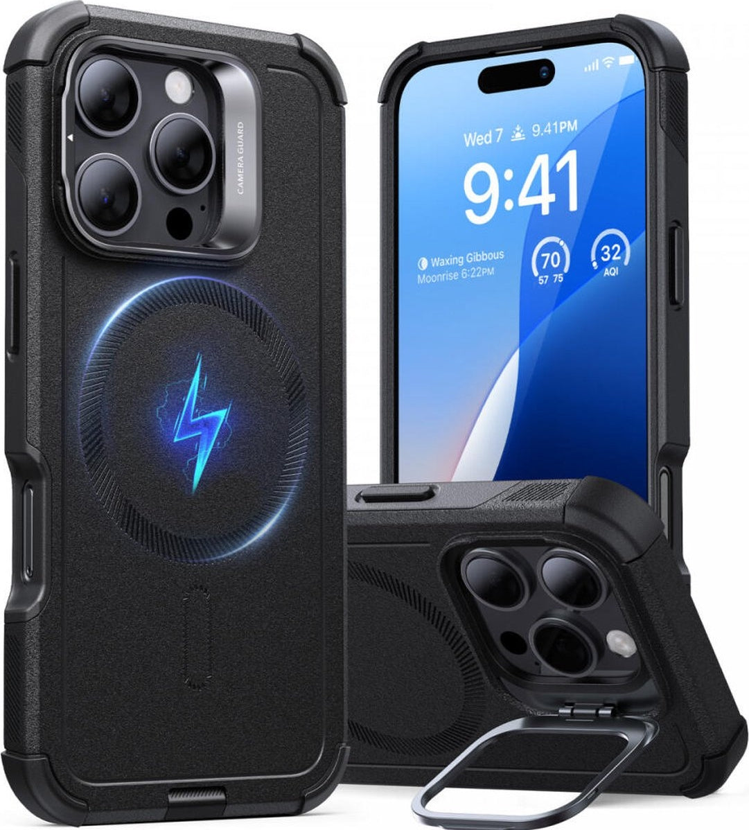 ESR iPhone 16 Pro Max Kılıf Cyber Tough Halolock Magsafe Standlı Silikon - Siyah