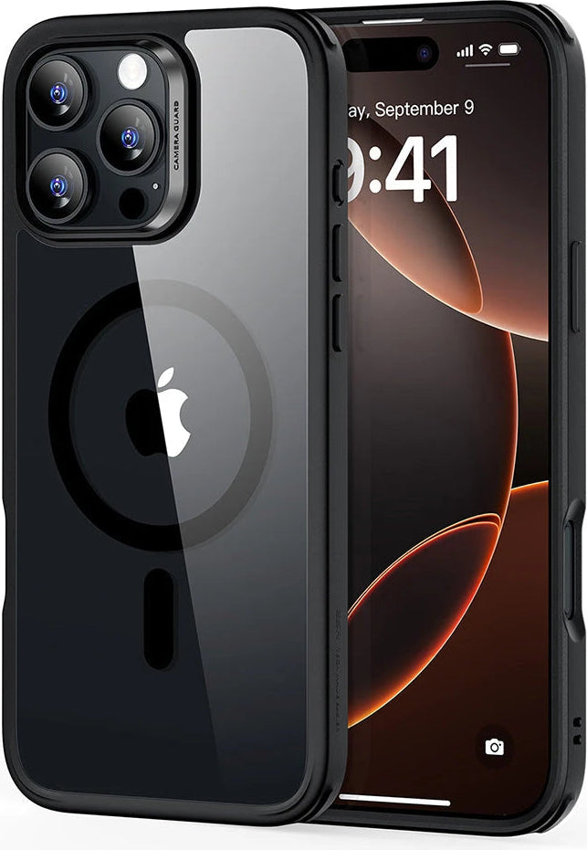 ESR Apple iPhone 16 Pro Kılıf + Ekran Koruyucu Set Halolock Magsafe Classic Hybrid Silikon - Şeffaf Siyah