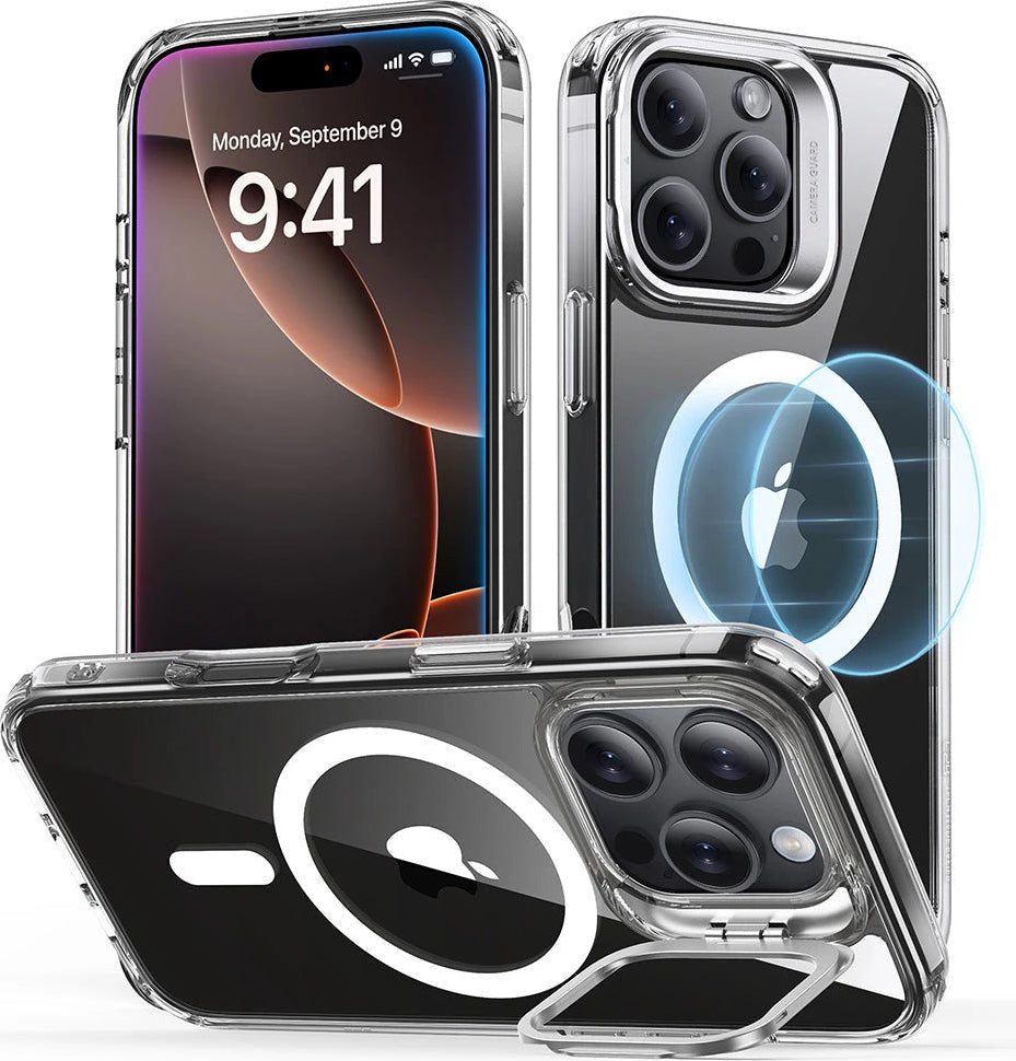 ESR Apple iPhone 16 Pro Max Kılıf + Ekran Koruyucu Set Halolock Magsafe Classic Hybrid Stantlı Silikon - Şeffaf