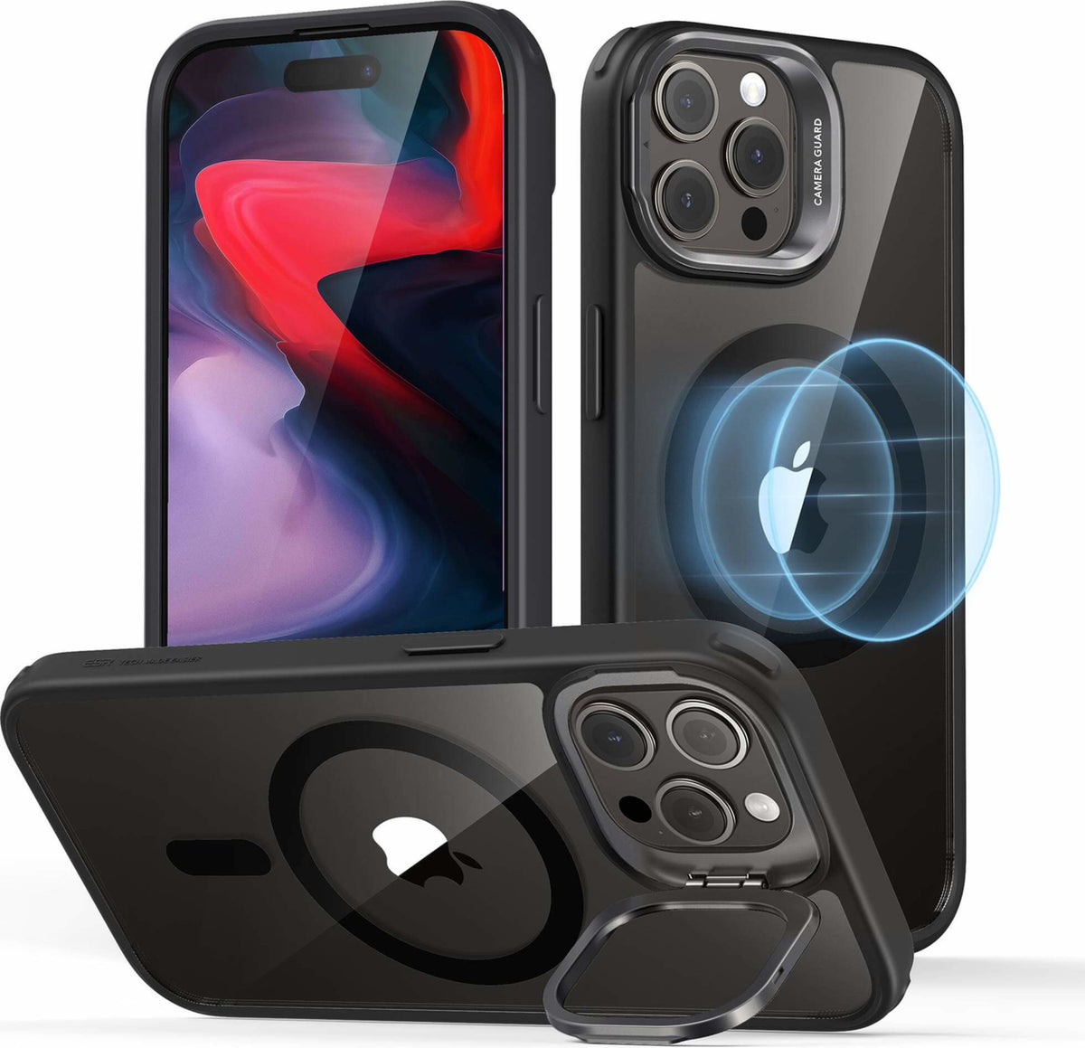 ESR Apple iPhone 15 Pro Max Kılıf Classic Kickstand Hibrit Halolock Magsafe - Şeffaf Siyah