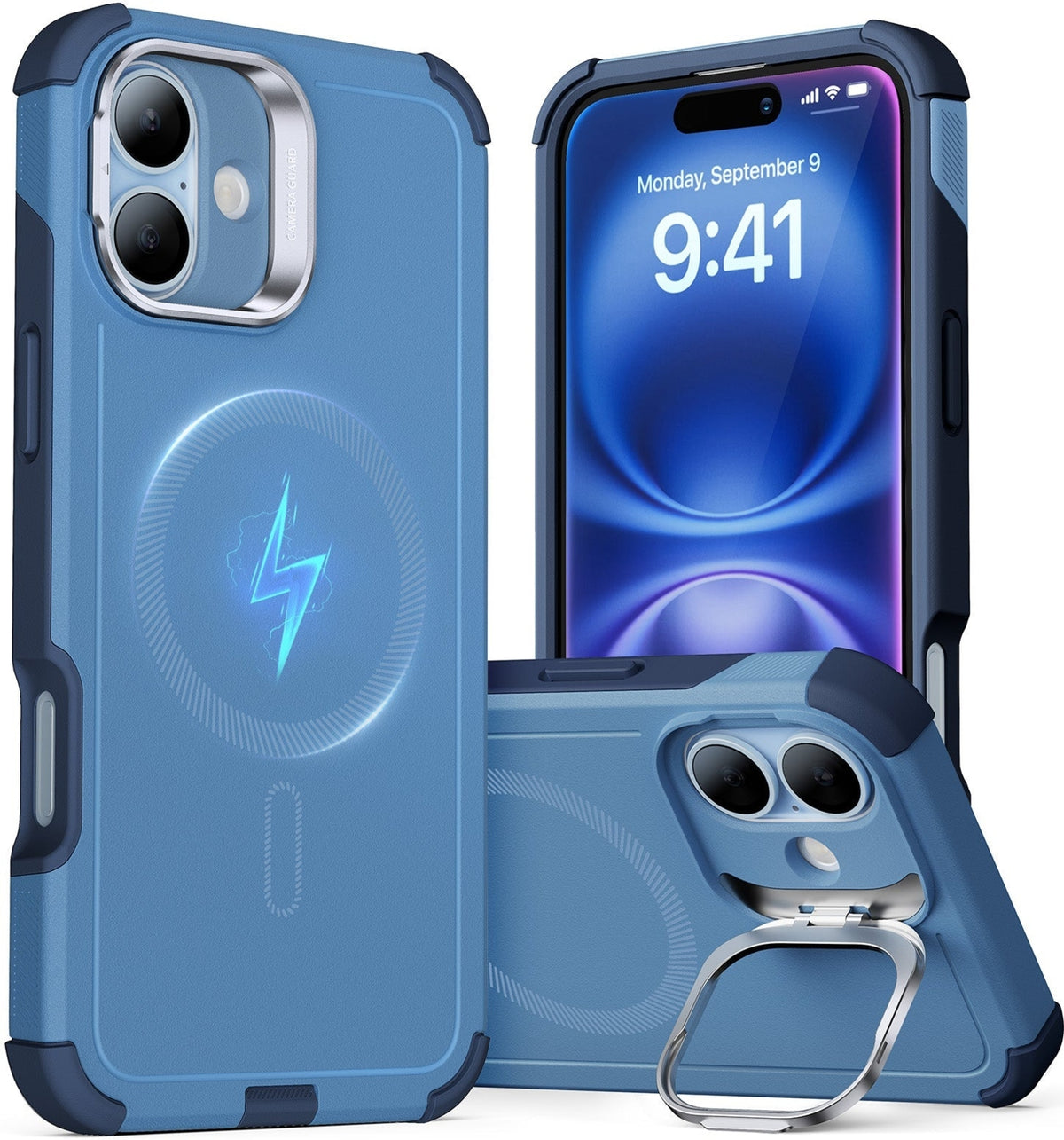 ESR Apple iPhone 16 Kılıf Cyber Tough Halolock Magsafe Standlı Silikon - Light Blue