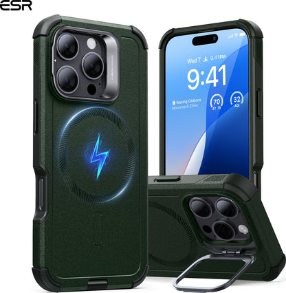 Esr iPhone 16 Pro Cyber Tough Halolock Magsafe Stantlı Silikon Kılıf Yeşil