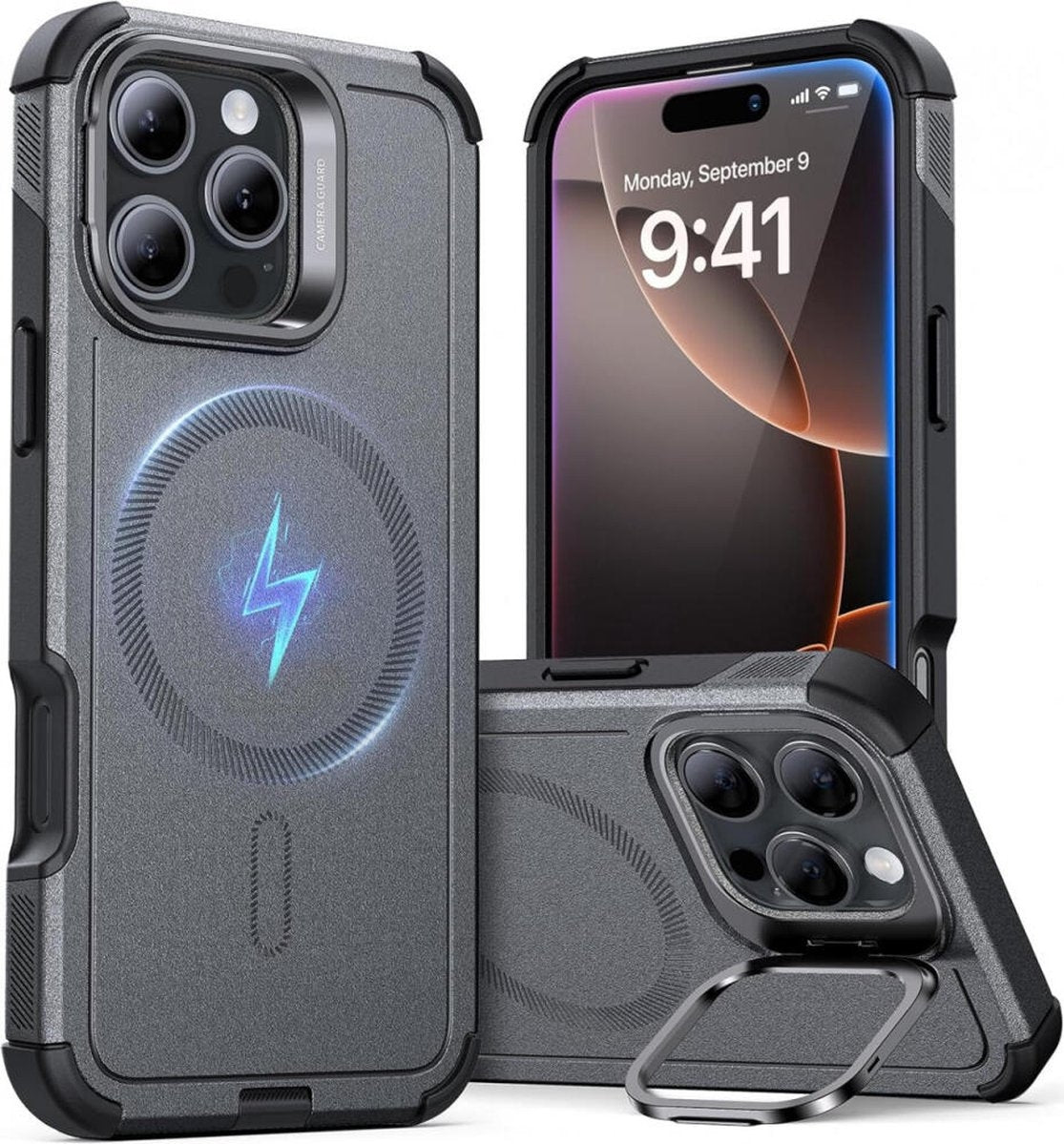 ESR iPhone 16 Pro Max Kılıf Cyber Tough Halolock Magsafe Standlı Silikon - Gri
