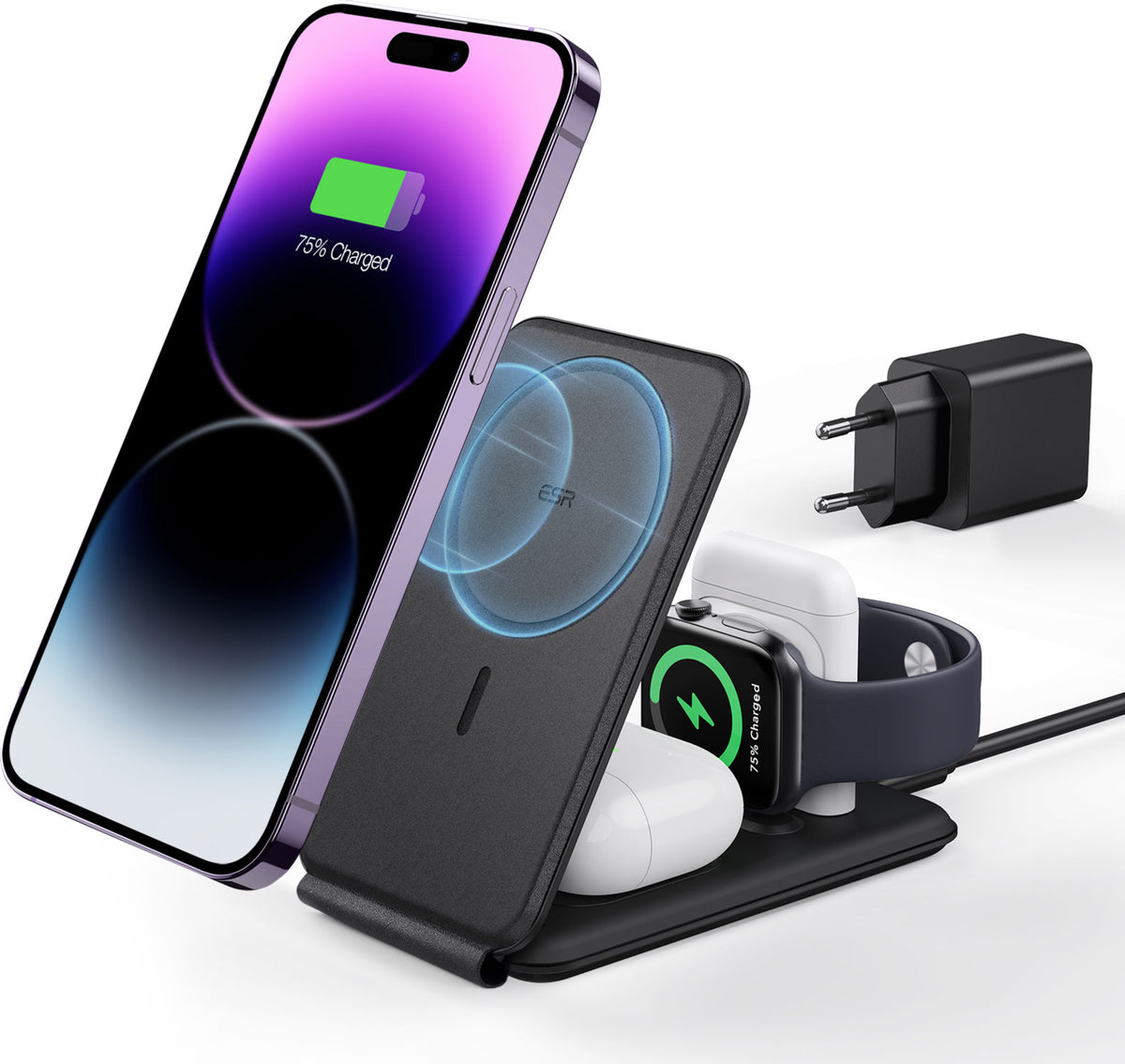 ESR 3'ü 1 Arada Şarj Istasyonu Apple Watch + Iphone + Apple Akıllı Saat Magsafe Şarj cihazı