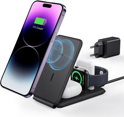 ESR 3'ü 1 Arada Şarj Istasyonu Apple Watch + Iphone + Apple Akıllı Saat Magsafe Şarj cihazı