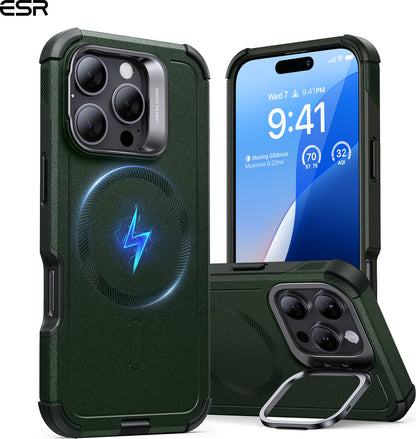 Esr iPhone 16 Pro Max Cyber Tough Halolock Magsafe Stantlı Silikon Kılıf Green