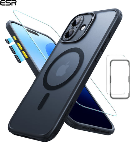 Esr Iphone 16 Halolock Magsafe Hybrid Silikon Kılıf Buzlu Siyah + Ekran Koruyucu Set
