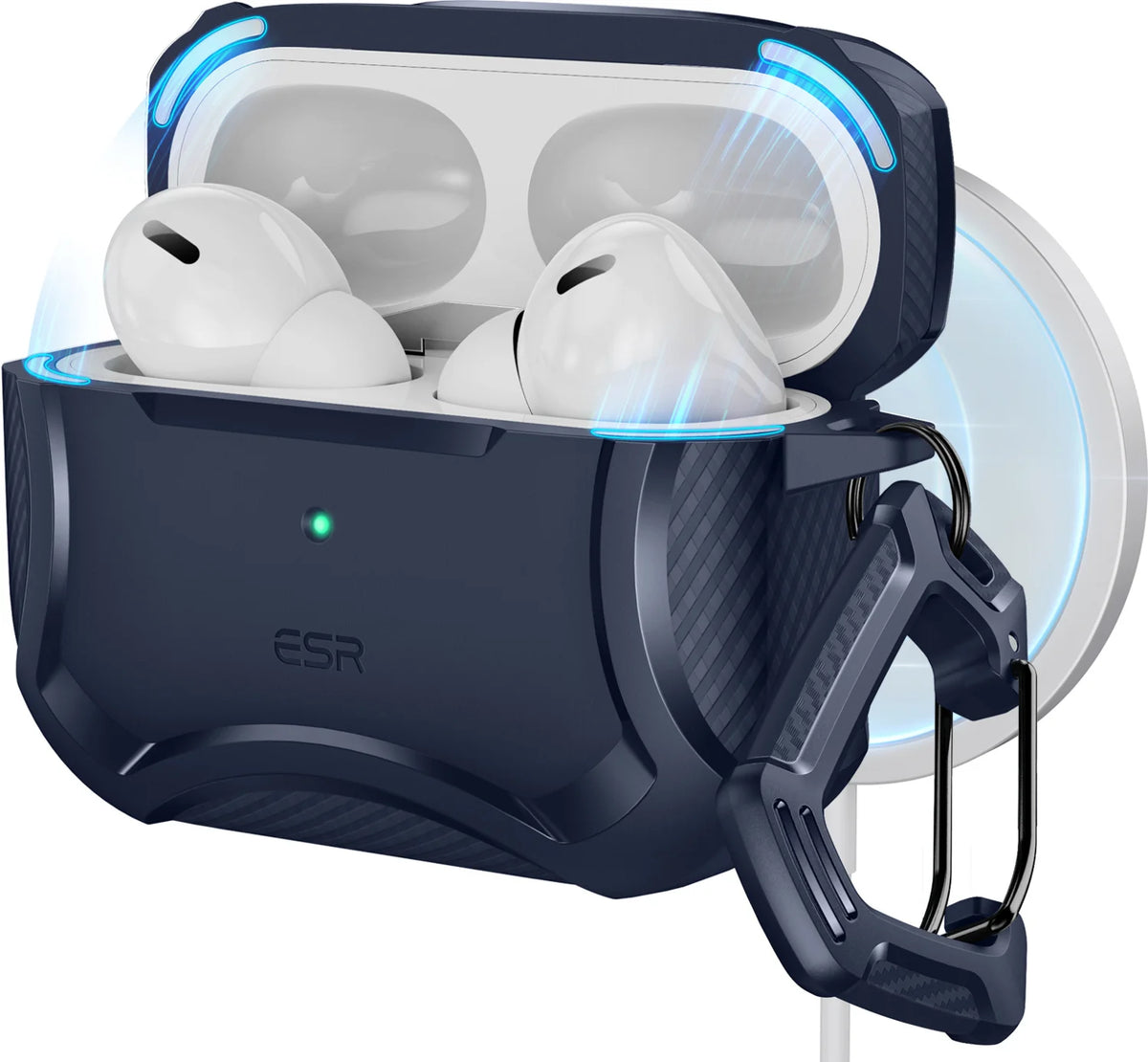 ESR AirPods Pro / Pro 2 kılıfı Cyber Armor Tough HaloLock MagSafe mavi, Bluetooth kulaklık aksesuarı, dayanıklı ve şık tasarım