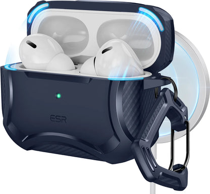 ESR AirPods Pro / Pro 2 kılıfı Cyber Armor Tough HaloLock MagSafe mavi, Bluetooth kulaklık aksesuarı, dayanıklı ve şık tasarım