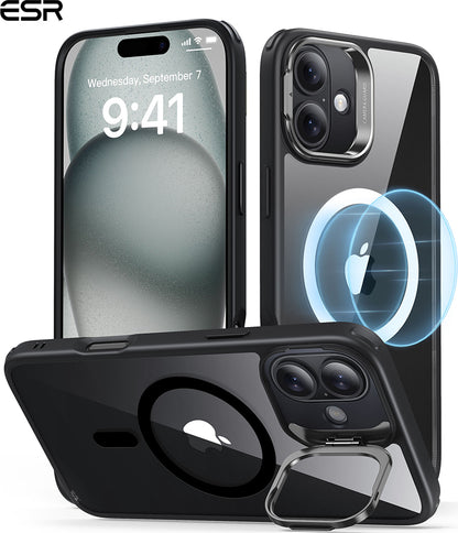 Esr Iphone 16 Plus Halolock Mag Safe Classic Hybrid Stantlı Silikon Kılıf Şeffaf Siyah