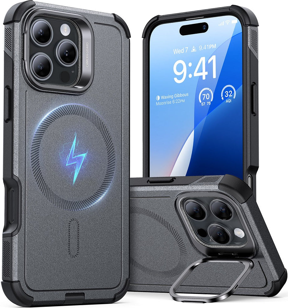ESR Apple iPhone 16 Pro Kılıf Cyber Tough Halolock Magsafe Stantlı Silikon - Gri