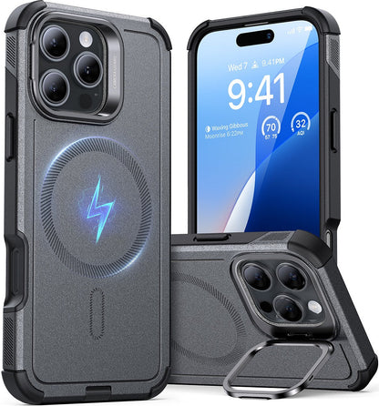 ESR Apple iPhone 16 Pro Kılıf Cyber Tough Halolock Magsafe Stantlı Silikon - Gri