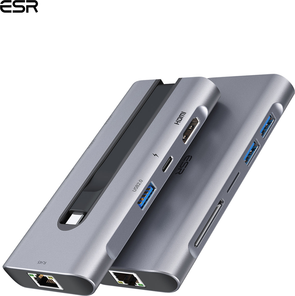 ESR 8-in-1 USB-C Hub: 4K HDMI, Gigabit Ethernet (RJ45), 100W PD Şarj ve Yüksek Hızlı Veri Aktarımı