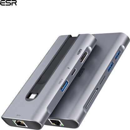 ESR 8-in-1 USB-C Hub: 4K HDMI, Gigabit Ethernet (RJ45), 100W PD Şarj ve Yüksek Hızlı Veri Aktarımı