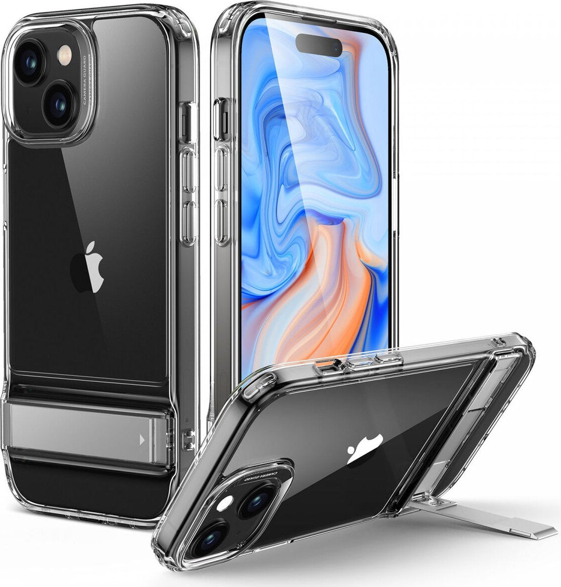 Esr iPhone 15 Kılıf Kickstand Silikon - Şeffaf + Kamera Lens Koruyucu Set