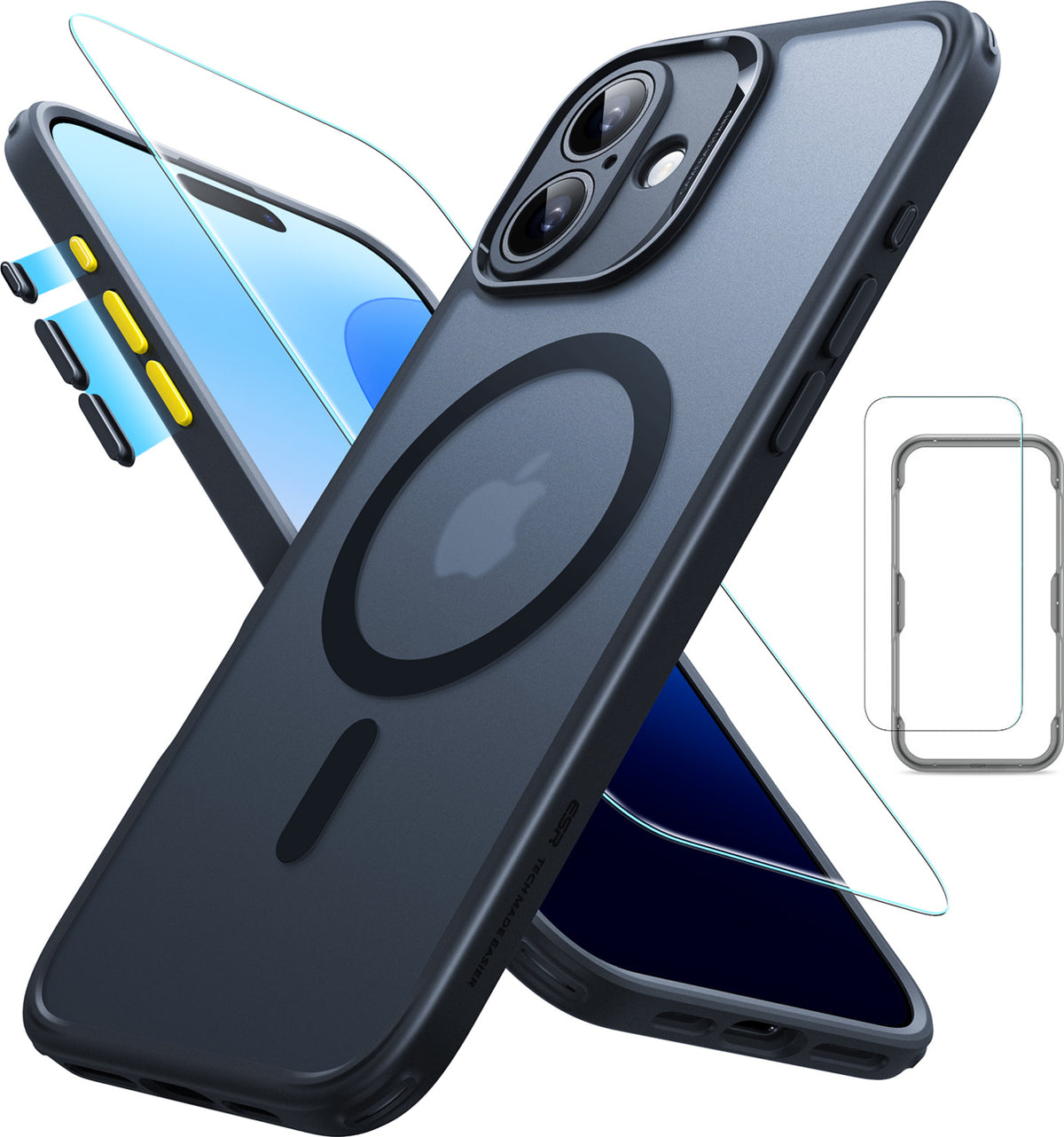 Esr Iphone 16 Plus Halolock Magsafe Hybrid Silikon Kılıf Buzlu Siyah + Ekran Koruyucu Set