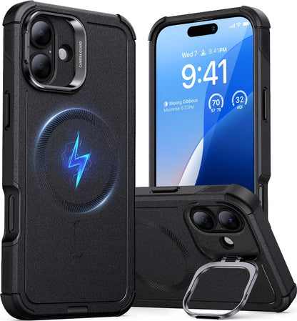 ESR iPhone 16 Kılıf Cyber Tough HaloLock MagSafe Standlı Silikon - Siyah