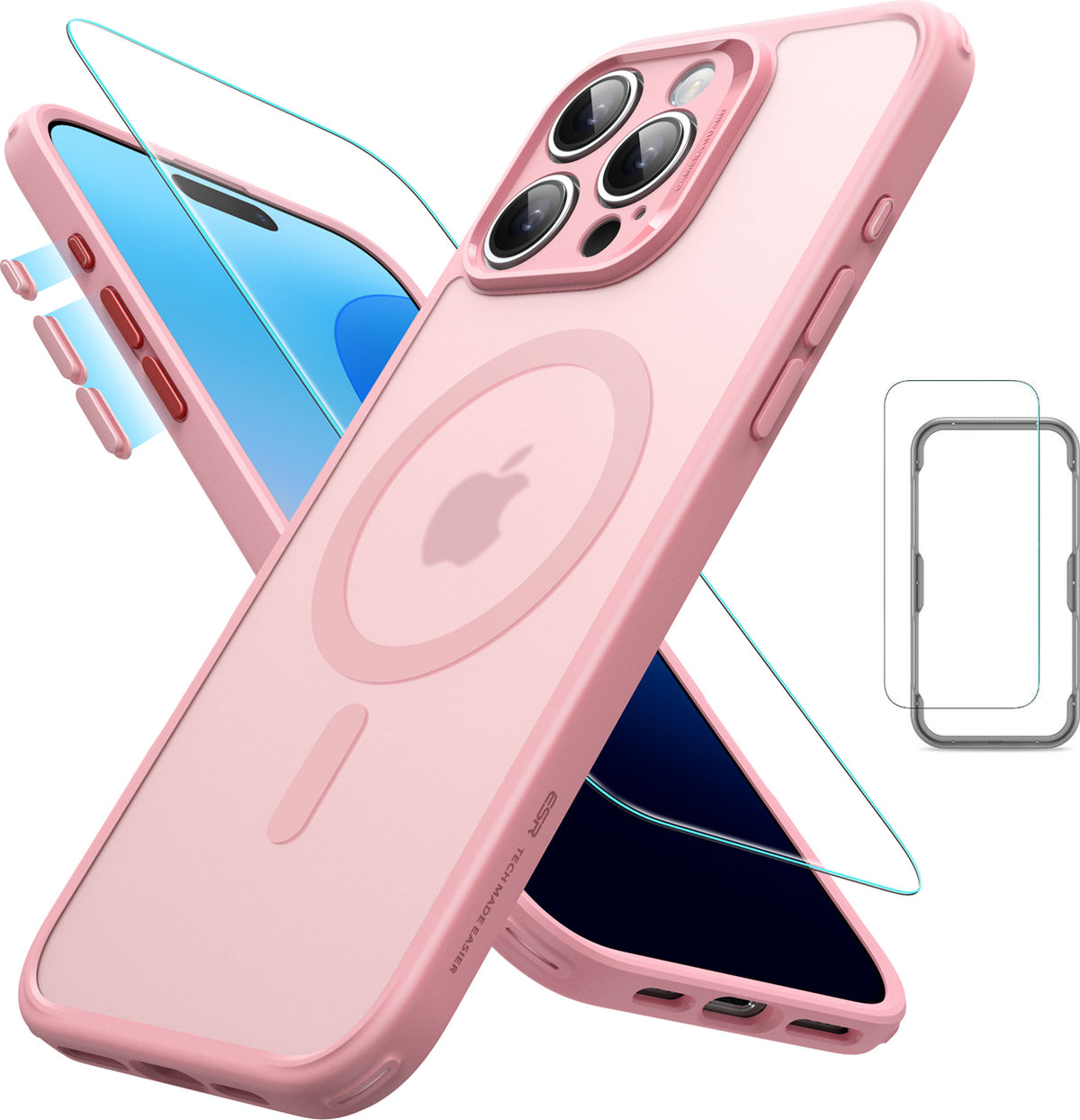 Esr Iphone 16 Pro Max Halolock Magsafe Hybrid Silikon Kılıf Buzlu Pembe + Ekran Koruyucu Set