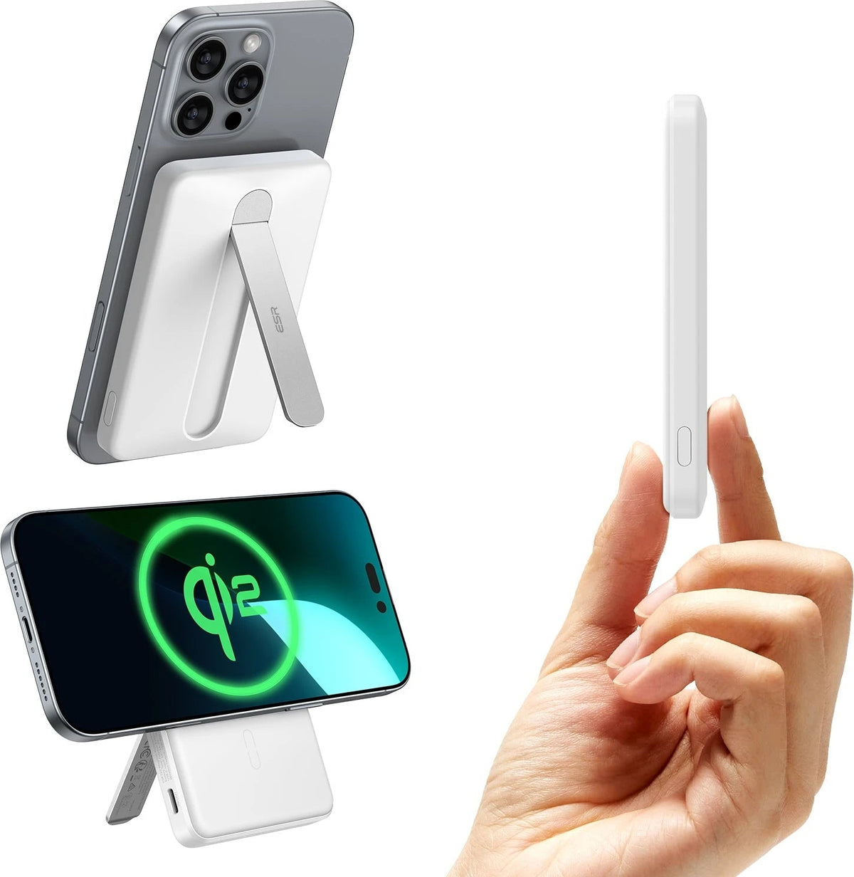 Esr 5000 Mah Taşınabilir Şarj Cihazı Halolock Qi2 Magsafe Standlı Powerbank - Beyaz