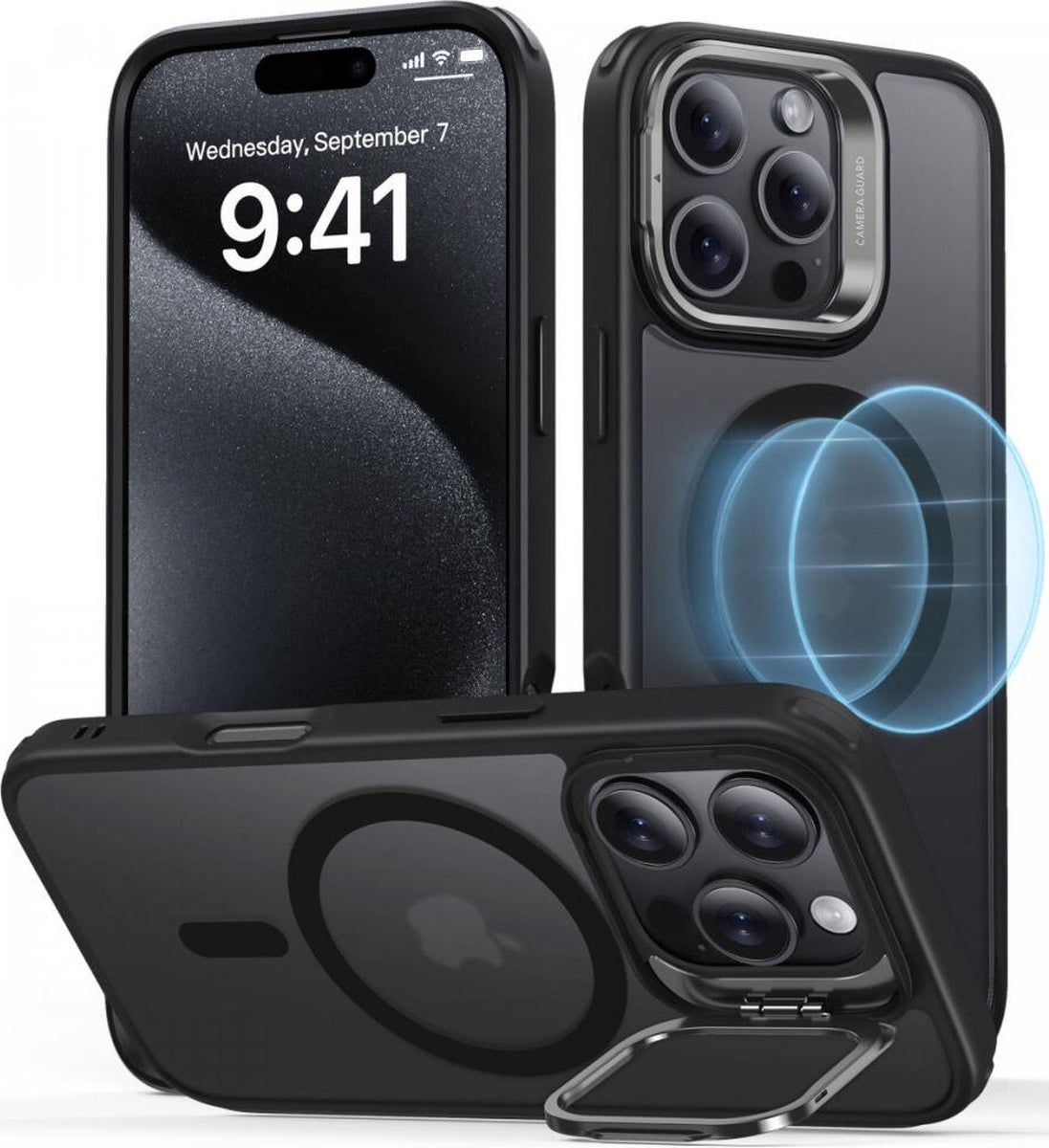 ESR iPhone 16 Pro Kılıf Halolock MagSafe Classic Hybrid Standlı Silikon - Buzlu Siyah