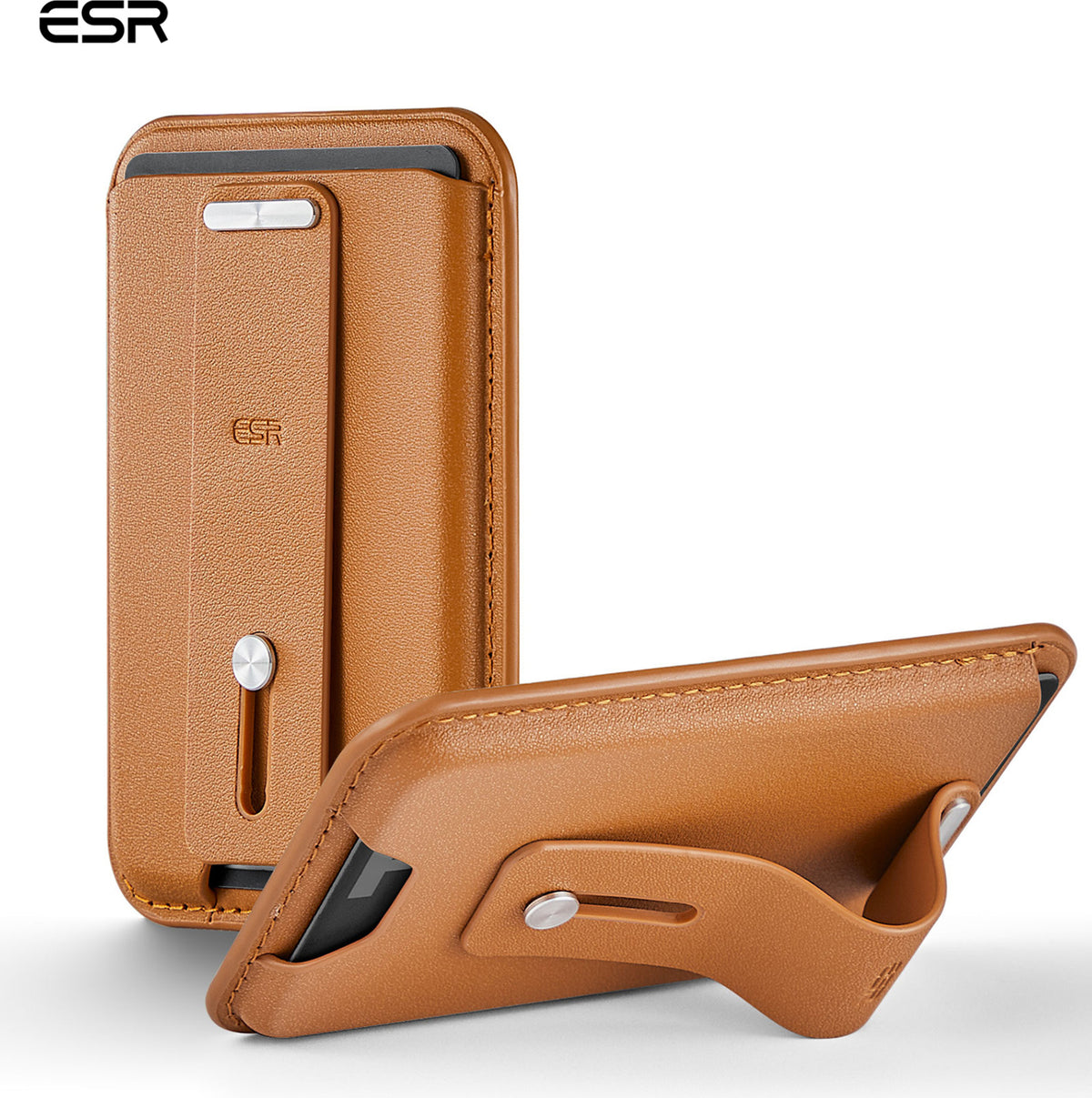 ESR HaloLock MagSafe Uyumlu Ayarlanabilir 3 Kartlık Yüzüklü Suni Deri Cüzdan - Caramel Brown (Karamel Kahve)