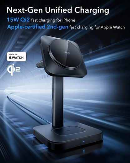 ESR Halolock Qi2 3 In 1 Iphone + Airpods + Apple Watch Magsafe Şarj Standı Siyah ( Apple Mfm  Lisans ) + ( 20W Şarj Adaptör ile Gelir )