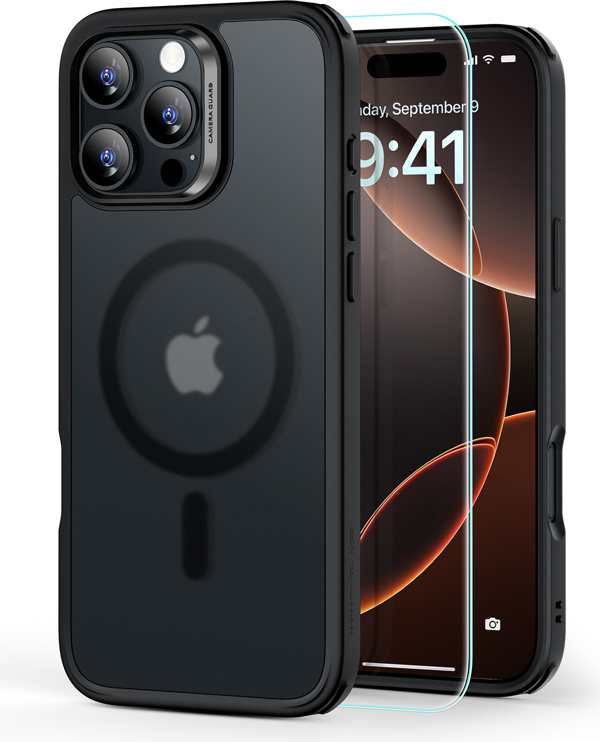 Esr Iphone 16 Pro Max Halolock Magsafe Classic Hybrid Silikon Kılıf Buzlu Buzlu Siyah + Ekran Koruyucu Set