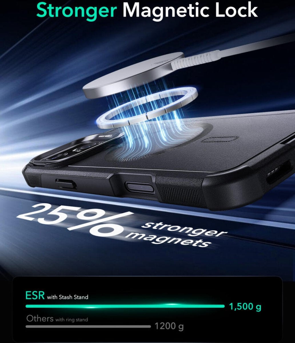 ESR iPhone 16 Pro Max Kılıf Cyber Tough Halolock Magsafe Standlı Silikon - Siyah