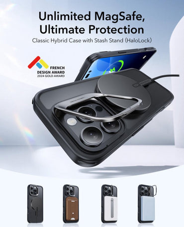 ESR iPhone 16 Pro Max Kılıf Halolock MagSafe Classic Hybrid Standlı Silikon - Buzlu Siyah
