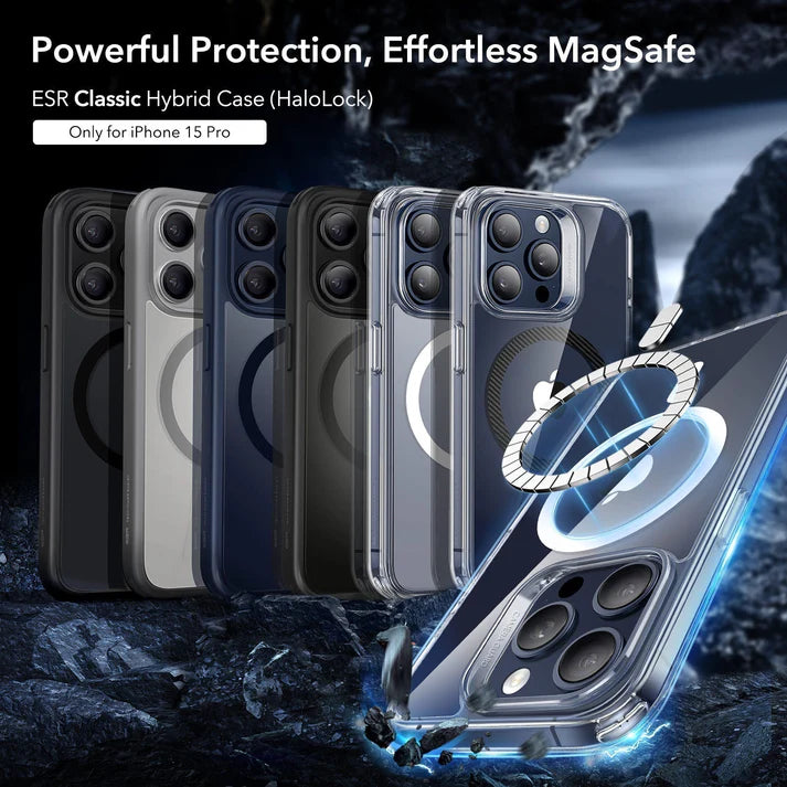 Esr Iphone 15 Pro Halolock Mag Safe Hybrid Silikon Kılıf Şeffaf Gri