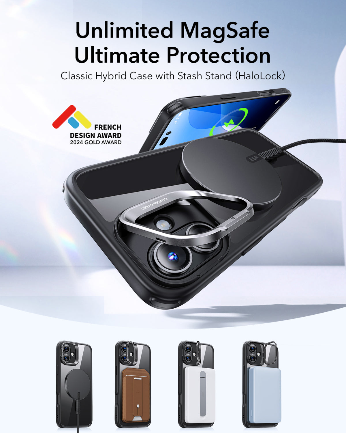 Esr Iphone 16 Plus Halolock Mag Safe Classic Hybrid Stantlı Silikon Kılıf Şeffaf Siyah