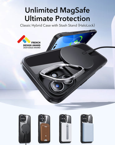 Esr Iphone 16 Plus Halolock Mag Safe Classic Hybrid Stantlı Silikon Kılıf Şeffaf Siyah