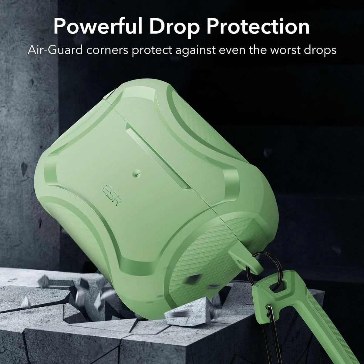 ESR AirPods Pro ve Pro 2 için Cyber Armor Tough HaloLock MagSafe yeşil kılıf, dayanıklı Bluetooth kulaklık aksesuarı.