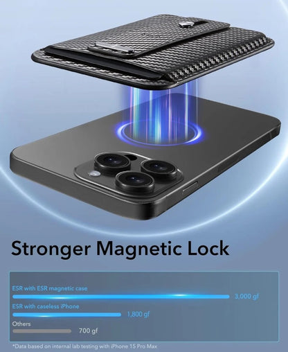 ESR iPhone Cüzdan HaloLock MagSafe Parmak Halkalı Aksesuar Deri Malzeme 3 Kart Kapasiteli Karbon