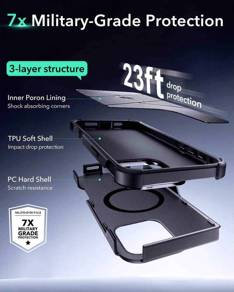 ESR iPhone 16 Pro Kılıf Cyber Tough Halolock Magsafe Standlı Silikon - Siyah