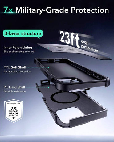 ESR iPhone 16 Pro Kılıf Cyber Tough Halolock Magsafe Standlı Silikon - Siyah