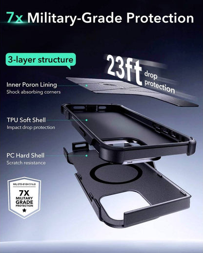 ESR iPhone 16 Pro Kılıf Cyber Tough Halolock Magsafe Standlı Silikon - Siyah
