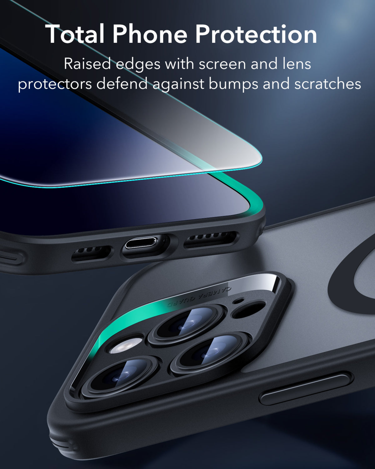 Esr Iphone 15 Pro Max Halolock Magsafe Hybrid Silikon Kılıf Buzlu Siyah + Ekran Koruyucu Set
