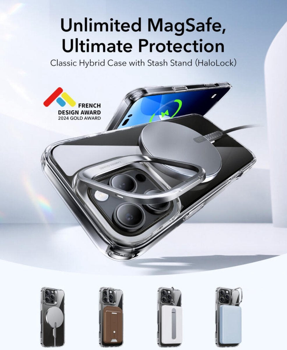 ESR iPhone 16 Pro Max Kılıf HaloLock MagSafe Classic Hybrid Standlı Silikon – Şeffaf