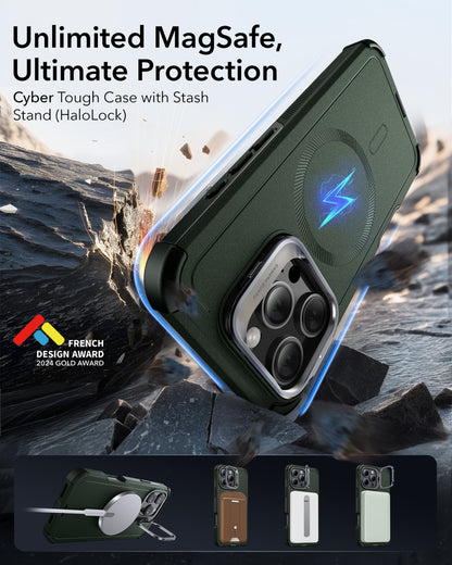 Esr iPhone 16 Pro Cyber Tough Halolock Magsafe Stantlı Silikon Kılıf Yeşil