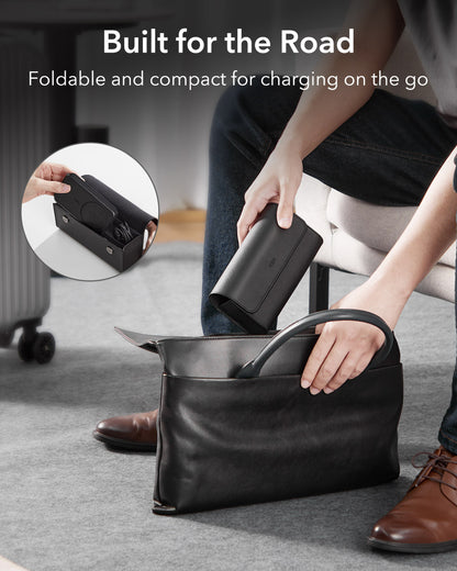 Esr Halolock 3 In 1 Iphone + Airpods + Apple Watch Magsafe Deri Seyahat Şarj Standı Siyah ( Apple Mfm  Lisans ) + ( 20W Şarj Adaptör ile Gelir )