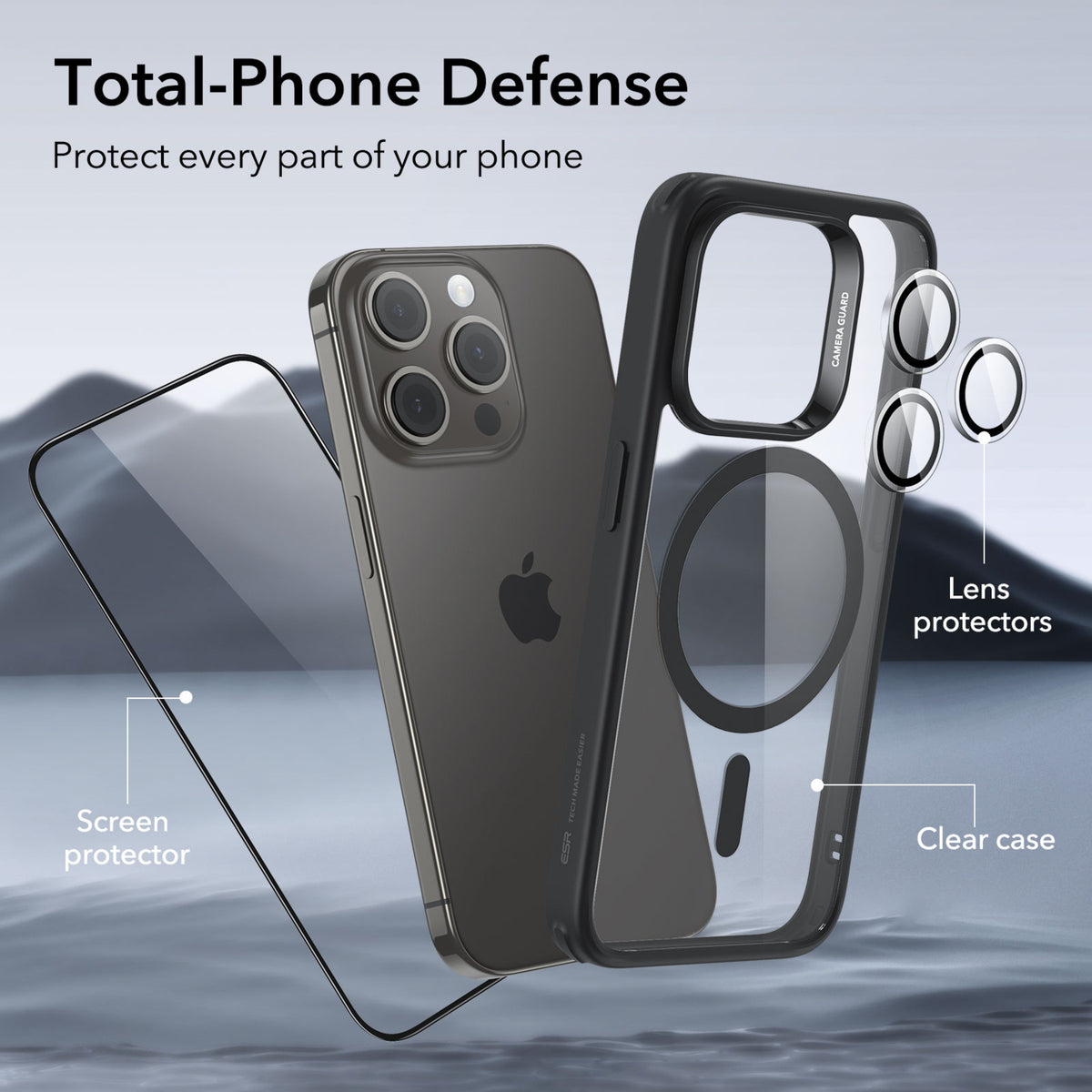 Esr Iphone 15 Pro Halolock Mag Safe Hybrid Silikon Kılıf Şeffaf Siyah