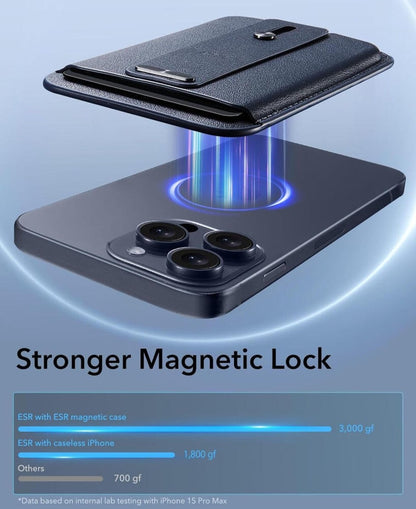 ESR Apple iPhone Standlı Cüzdan HaloLock MagSafe Parmak Halkalı – Mavi