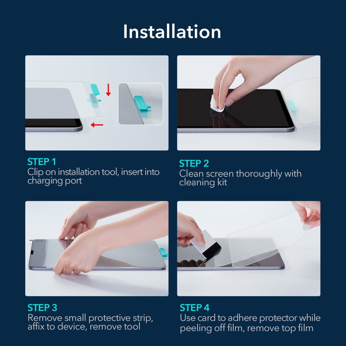 ESR Apple iPad Pro 12.9" için Paper Feel ekran koruyucu, 3. ve 6. nesil, A12X, A12Z, M1, M2 uyumlu, 2 adet.